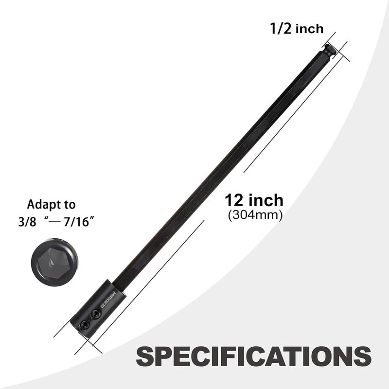 GEINXURN Tools Hole Saw Extension Chuck, 12-Inch x 1/2-Inch Hex Shank Reducing Locking Impact Extension - Image 2
